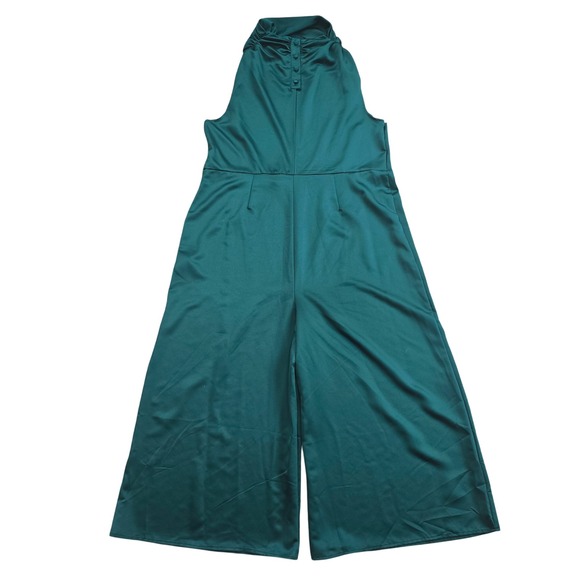  Sleeveless Teal Green Cowl Neck‎ Wide Leg Jumpsuit Culotte Women\'s Size 10
